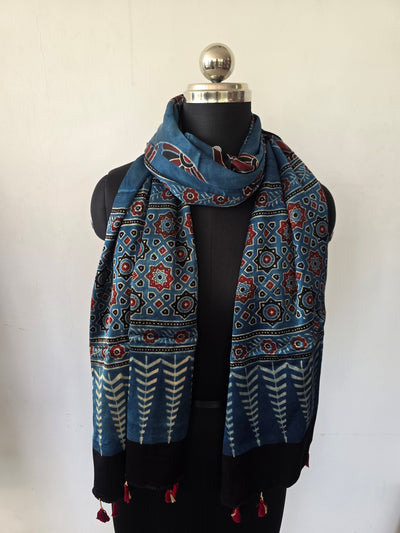 Ajrakh Handblock natural dyed mashru silk stole-MV71