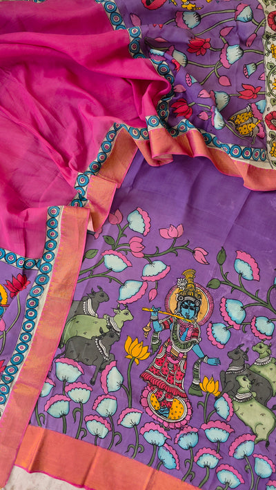 Handcrafted Kalahasthi Penkalamkari bangalore silk set - KH136