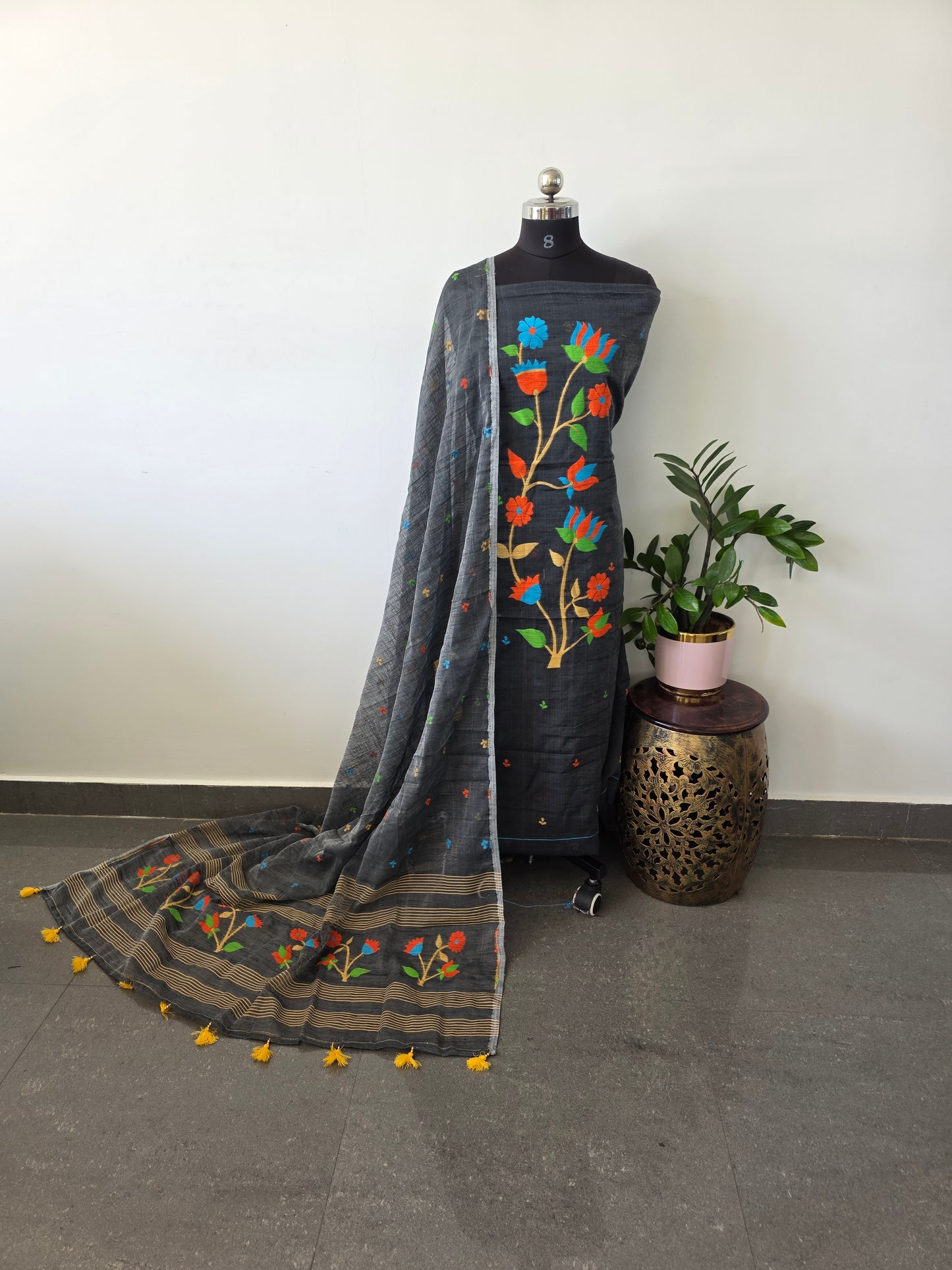 Premium silk cotton jamdhani set - AV62