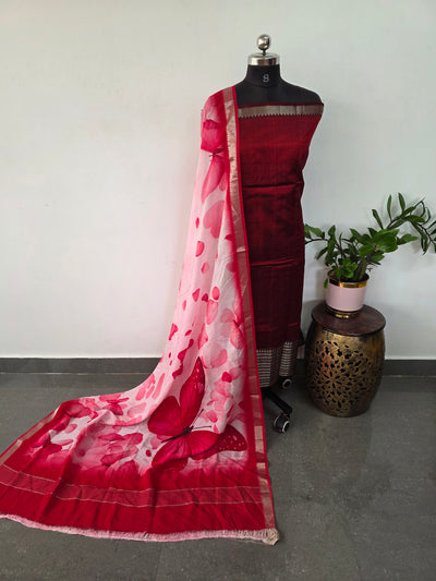 Handloom mangalagiri silk top with pure mangalagiri digital silk shawl - ML35