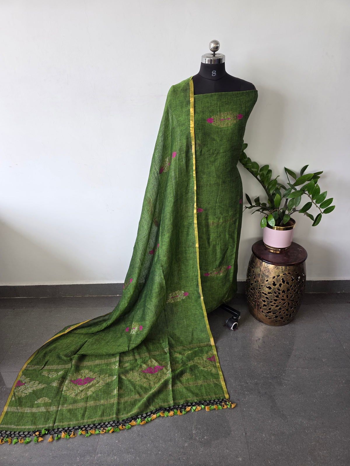 Premium handloom linen jamdhani set - JMM176