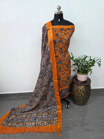 Mangalagiri kalamkari fusion gap border silk set-AK559