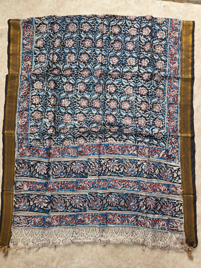 Pure chennuri handblock silk kalamkari with nizam border Dupatta - D10