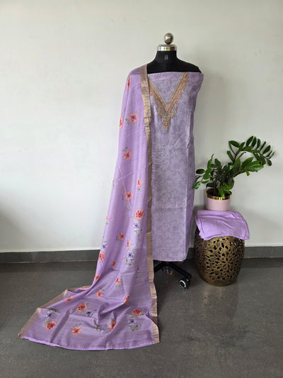 Premium zari lines silk with embroidery neck work salwar set - CLA314