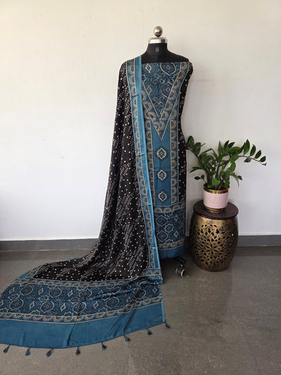 Handcrafted ajrakh modal silk set - HZ224