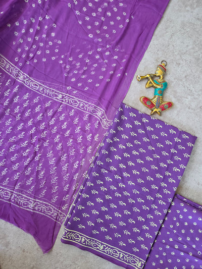 Handblock jaipuri cotton with chiffon shawl - JA593
