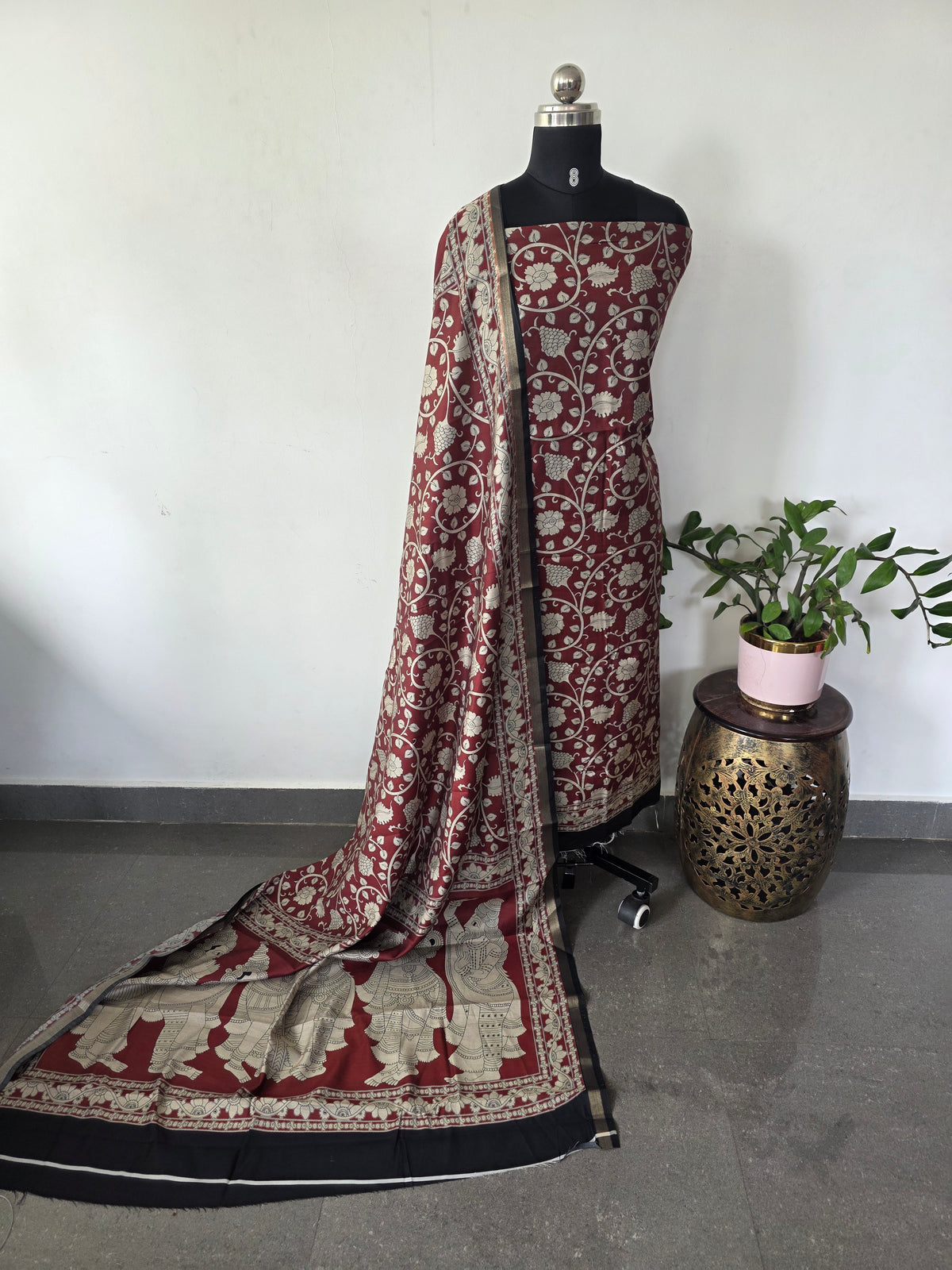 Kalahasthi Kalamkari-inspired Assam silk set - AS129