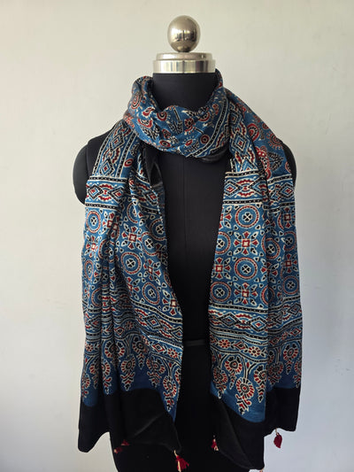 Ajrakh Handblock natural dyed mashru silk stole-MV60