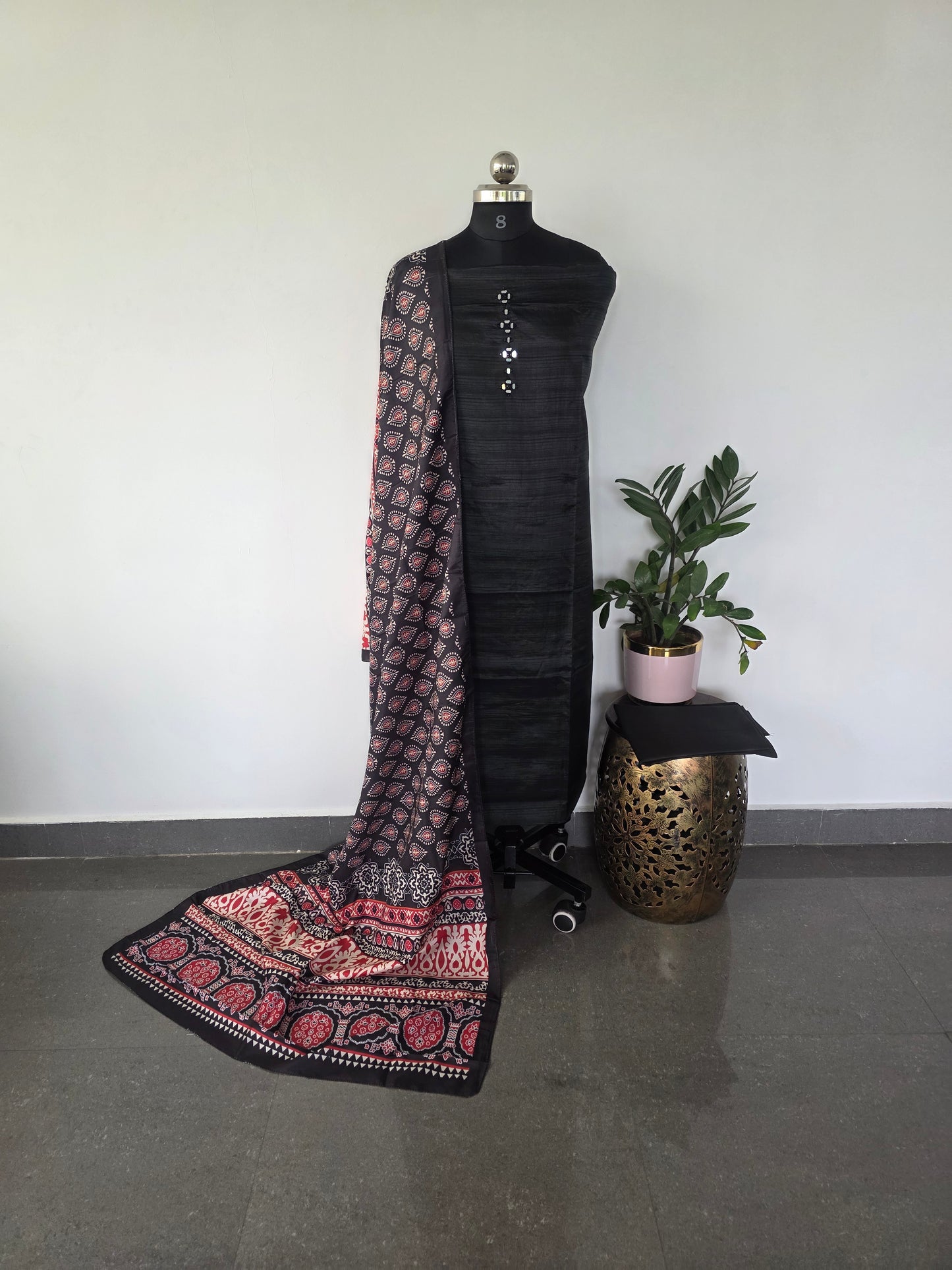 Fancy silk set with ajrakh silk shawl- FSA2