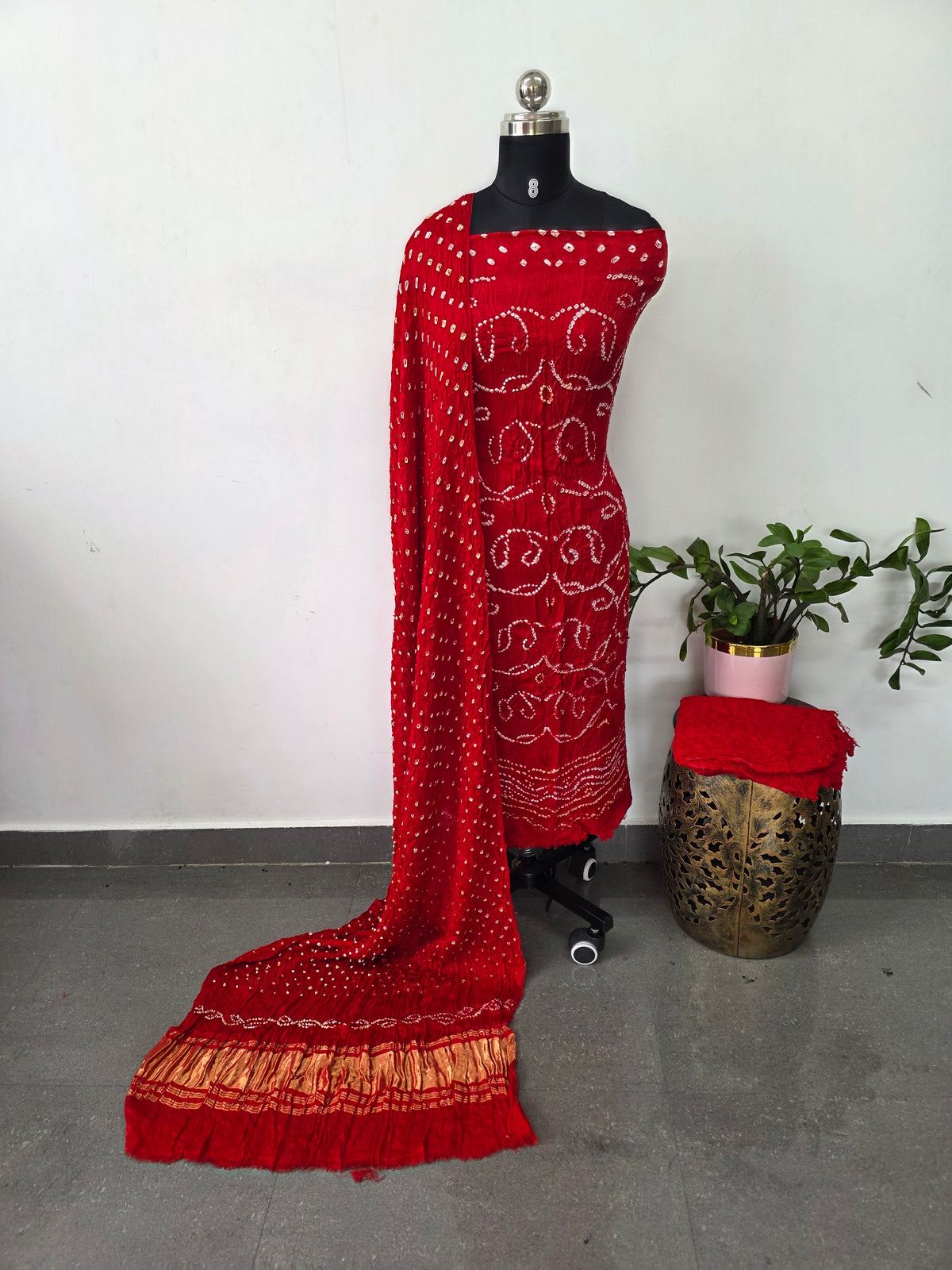 Handcrafted bandhani modal  salwar set with lagdi patta pallu - B126