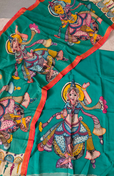 Handcrafted Kalahasthi Penkalamkari bangalore silk set - KH91