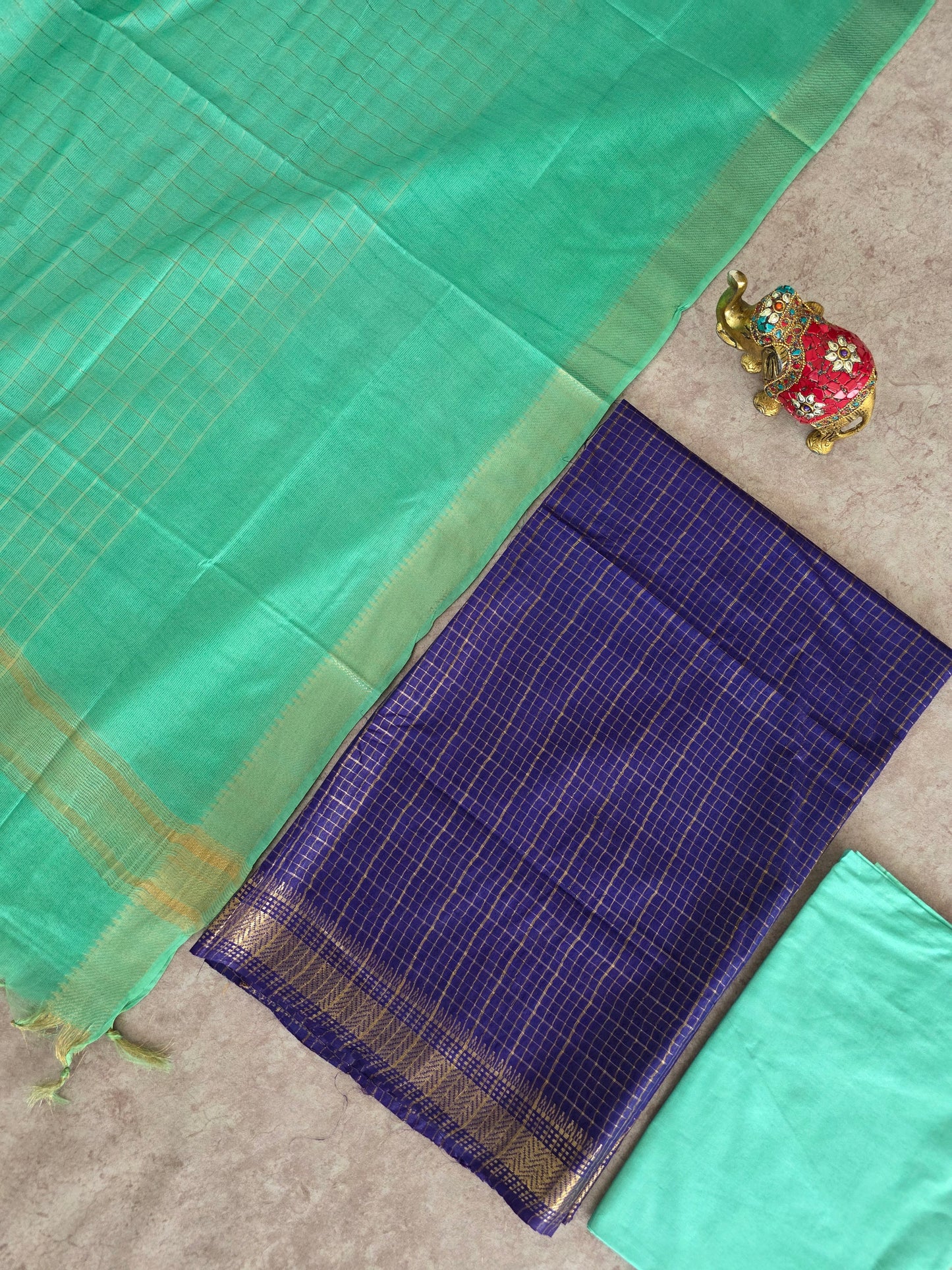 Checked Bhagalpuri fusion mangalagiri silk set - BA530