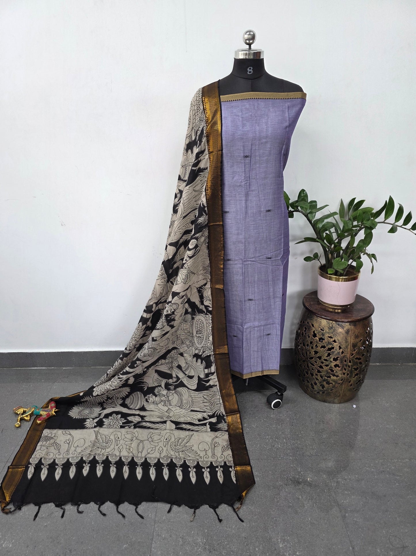 Fusion Narayanapet with handcrafted  chennuri silk kalamkari duppatta   - AK404