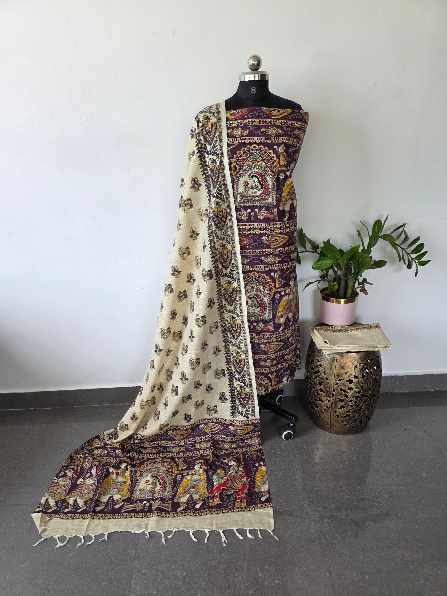 Bhagalpuri katan Madhubani silk set - BA344