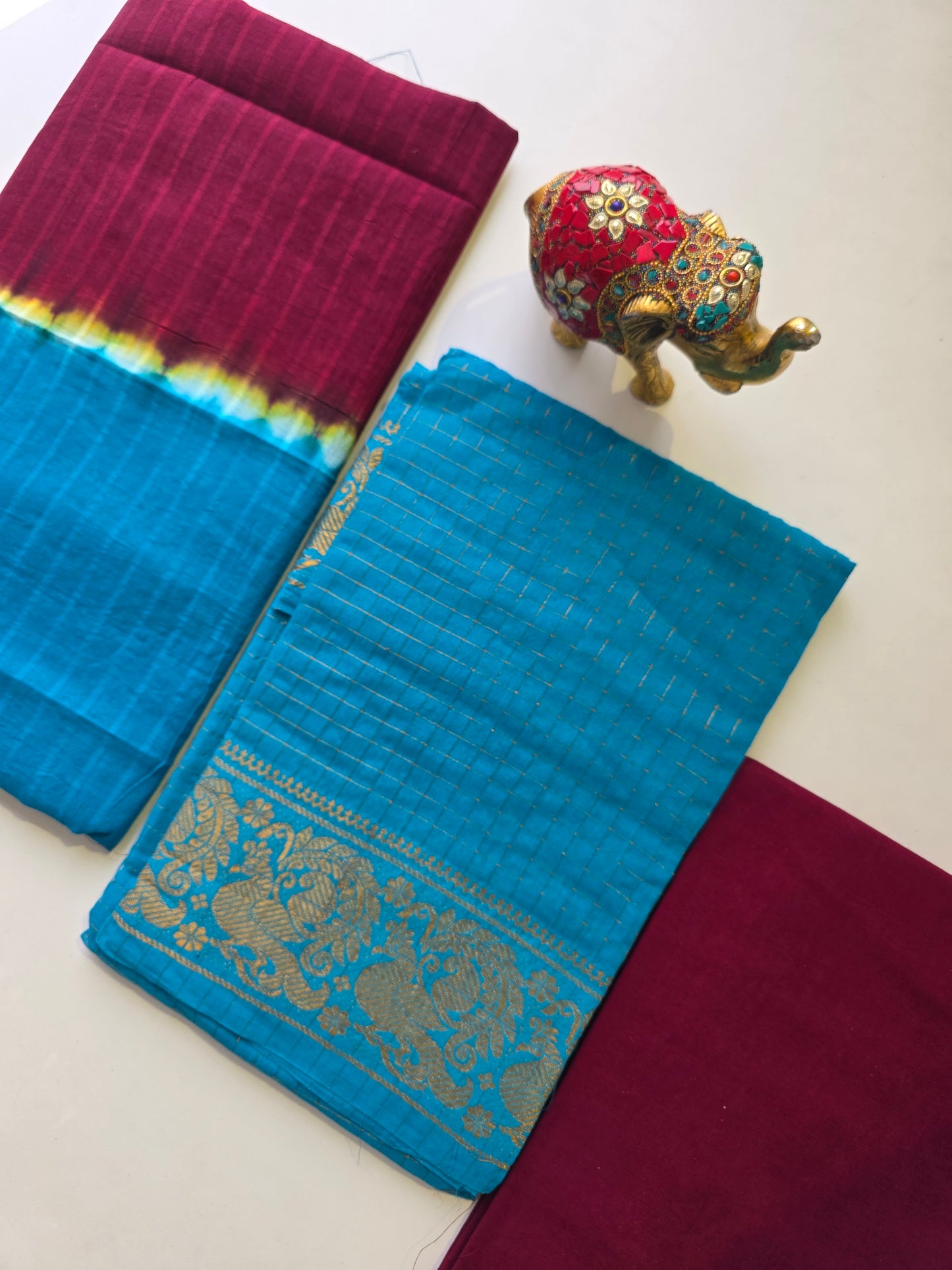 Madurai sungudi zari kattam salwar set - blue with maroon MS22