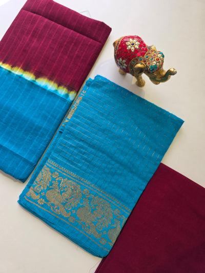 Madurai sungudi zari kattam salwar set - blue with maroon MS22
