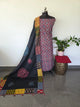 Handcrafted ajrakh cotton top with applique cotton shawl - BAA44