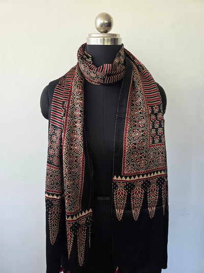 Ajrakh Handblock natural dyed mashru silk stole-MV36