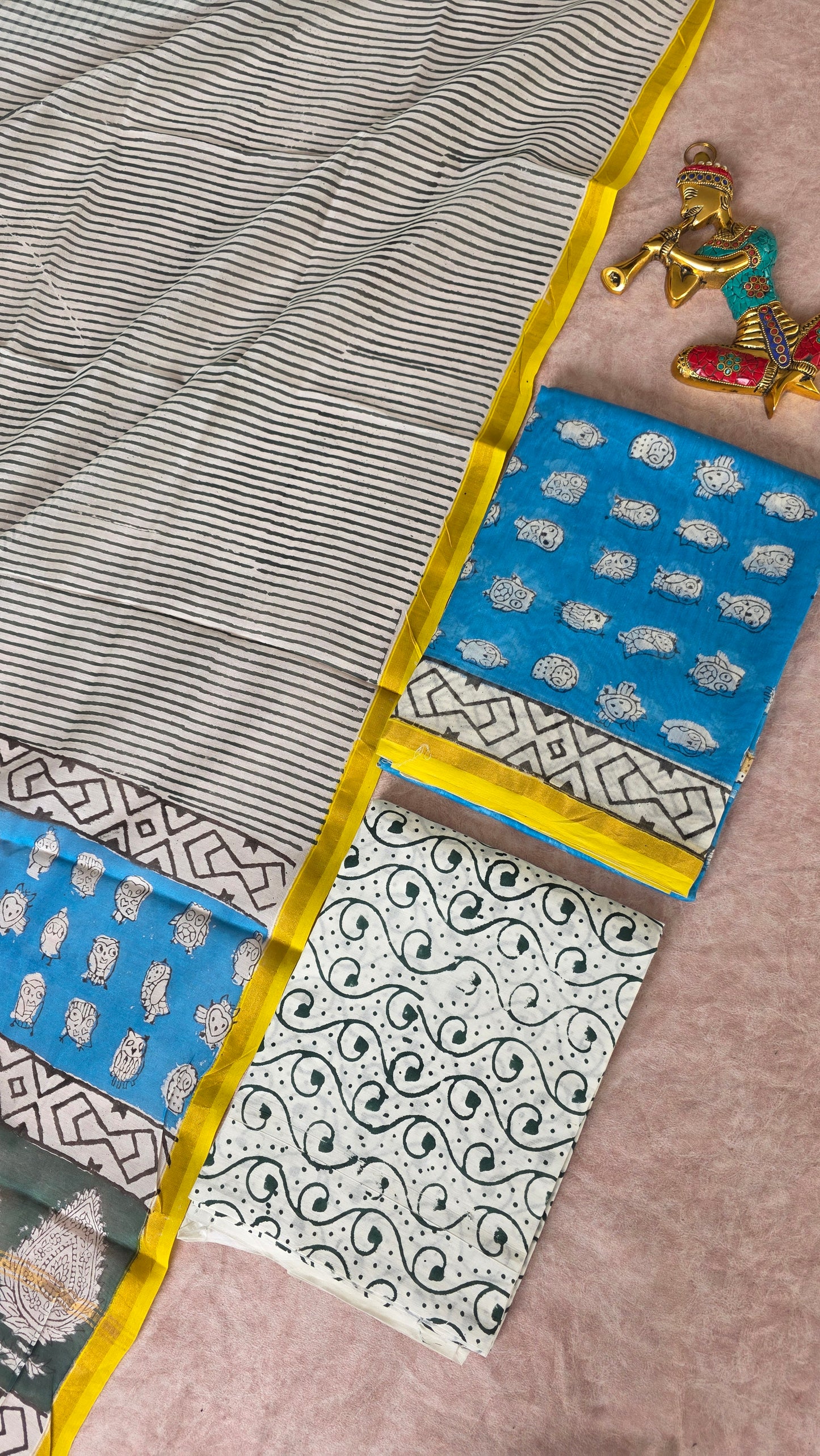 Handblock Jaipuri chanderi silk set - JA760