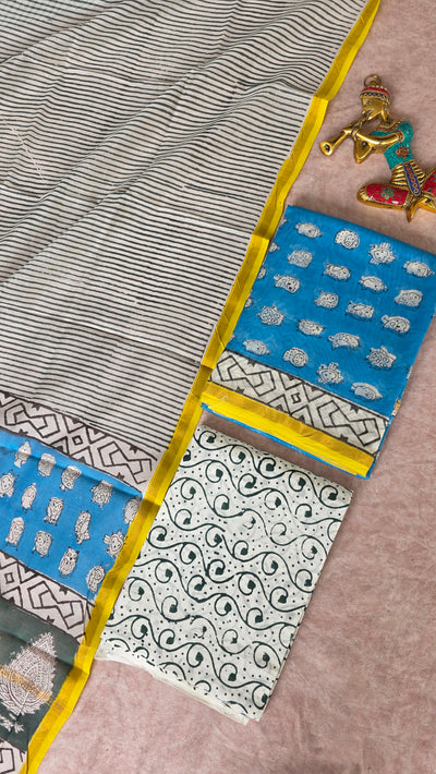Handblock Jaipuri chanderi silk set - JA760