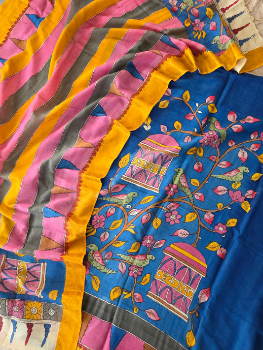 Handcrafted Kalahasthi Penkalamkari bangalore silk set- HP29