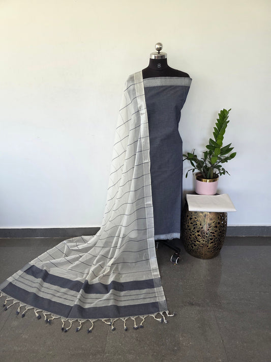 Mangalagiri cotton set with metallic zari border - MAA59