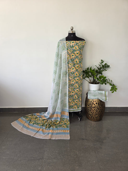 Jaipuri handblock  cotton set - yellow