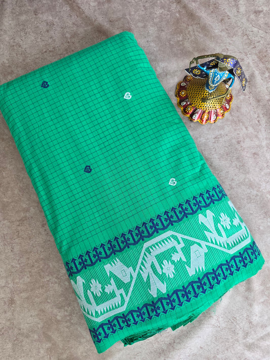 Prewashed Jamdhani Checked Pure handloom cotton running material (0.5 mtrs)  - HRM104