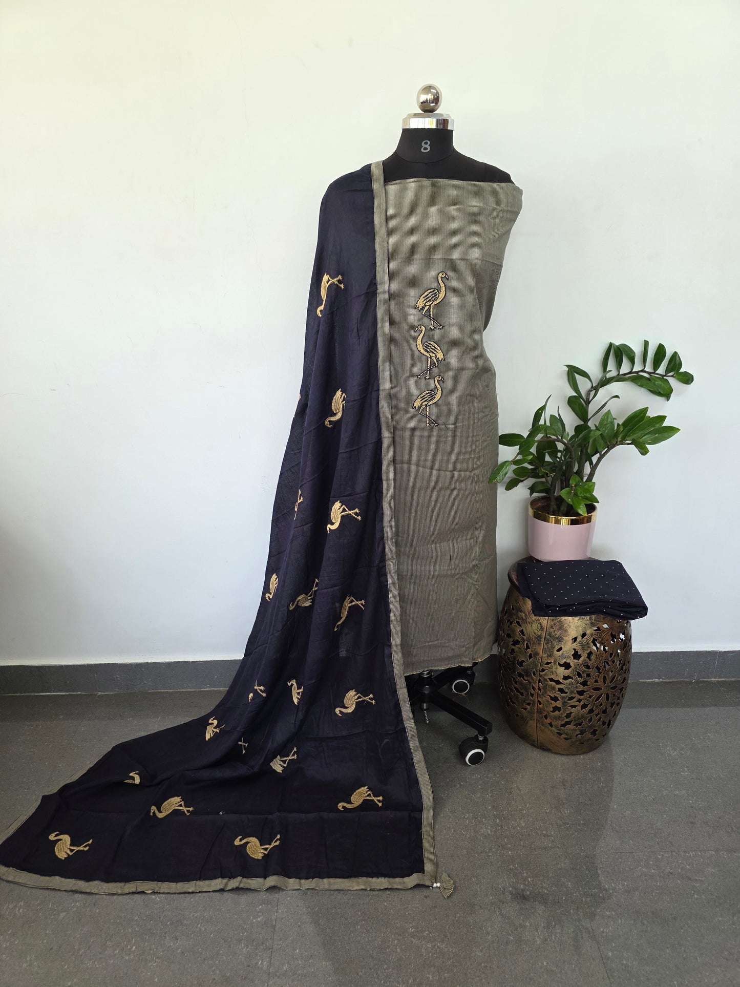 Flamingo embroidery pure cotton set (blue) - BA375