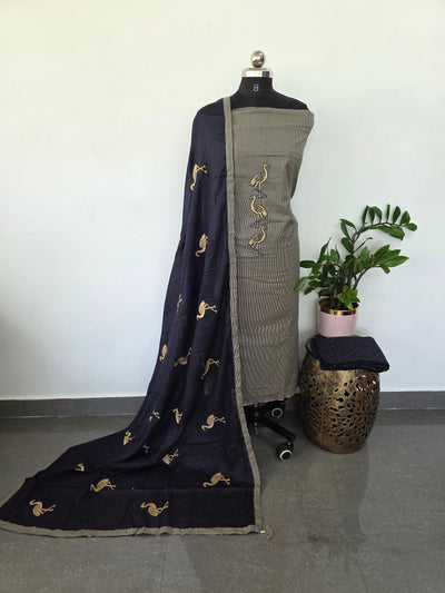 Flamingo embroidery pure cotton set (blue) - BA375