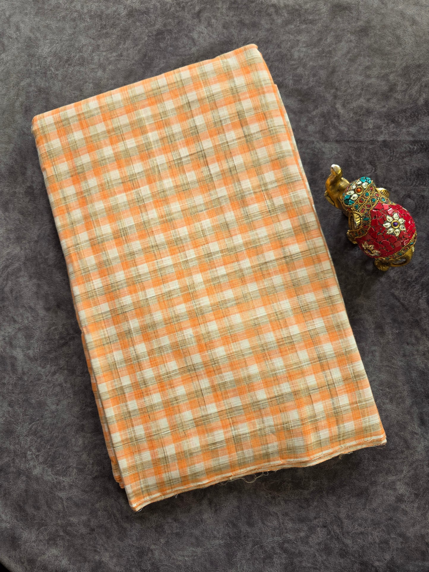 Prewashed  Kattari Checked south cotton running material - HRM372
