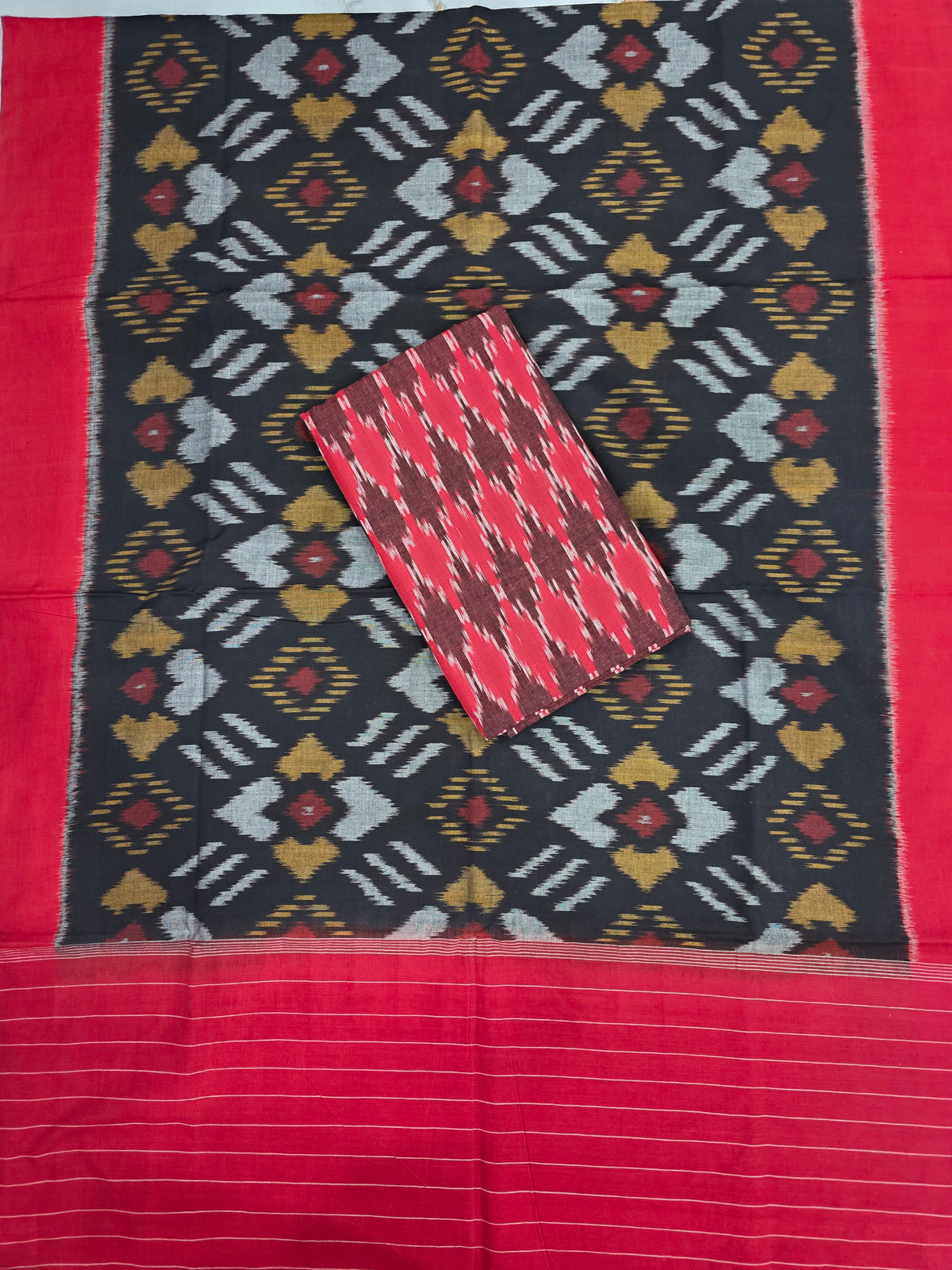 Ikkat cotton with Handloom Mercerised ikkat duppatta - WW875