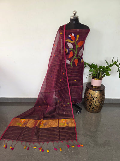 Checked Handloom muslin paithani jamdhani set - JMM391