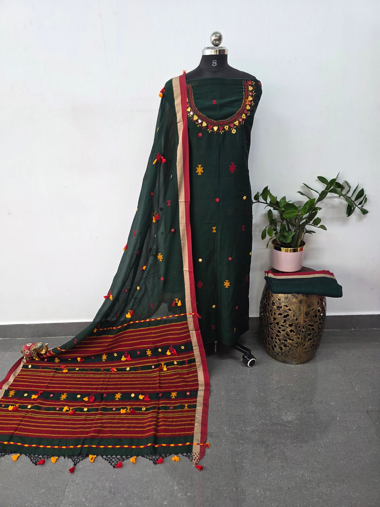 Handcrafted embroidery work bhujodi cotton salwar set (3 pc set) - BB385
