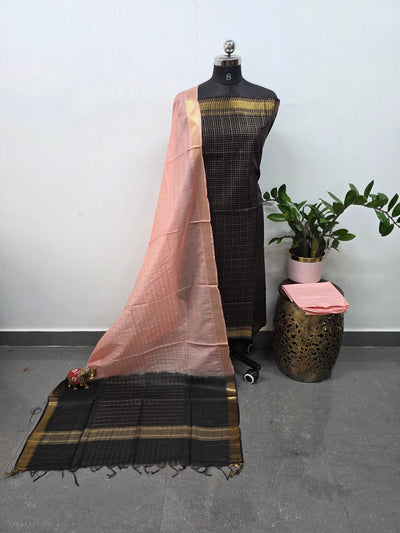 Checked Bhagalpuri fusion mangalagiri silk set - BA528