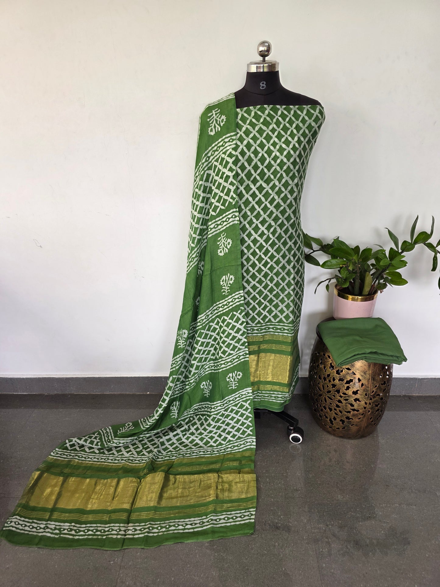 Gadwal batik silk set with lagdi patta - BA502
