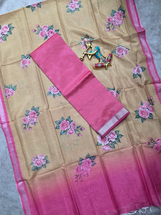 Handloom Mangalagiri silk top with digital mangalagiri silk shawl - RV133