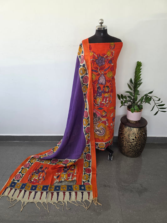 Handcrafted Kalahasthi Penkalamkari bangalore silk set- HP26