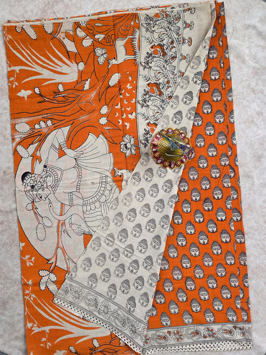 Pure kalamkari cotton saree  - 16