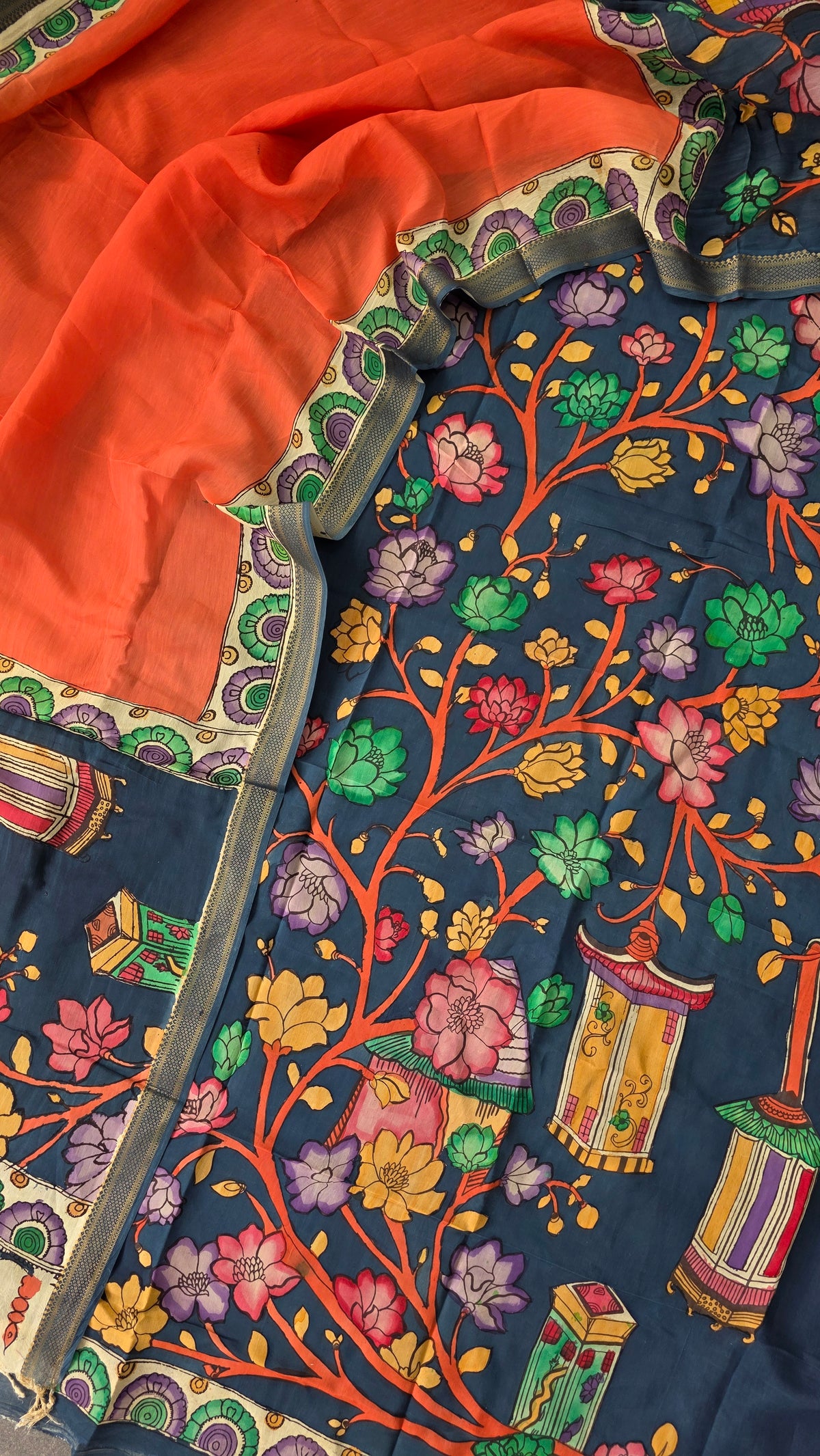 Handcrafted Penkalamkari bangalore silk set -KH250
