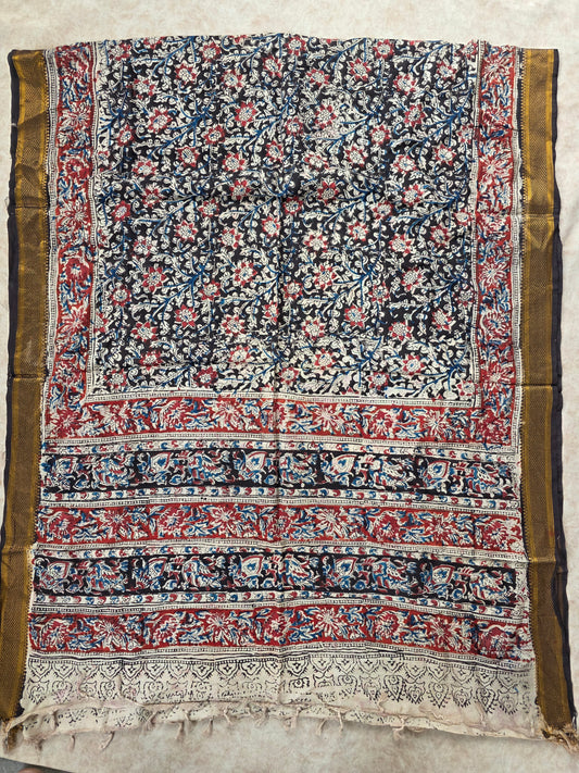 PPure chennuri handblock silk kalamkari with nizam border Dupatta - 3