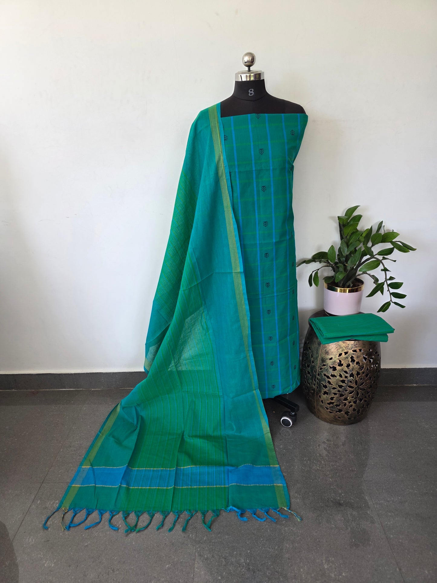Checked Dobby butta south cotton set - PCS14