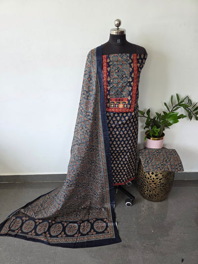 Pure ajrakh cotton with gamthi neck work salwar - AS29