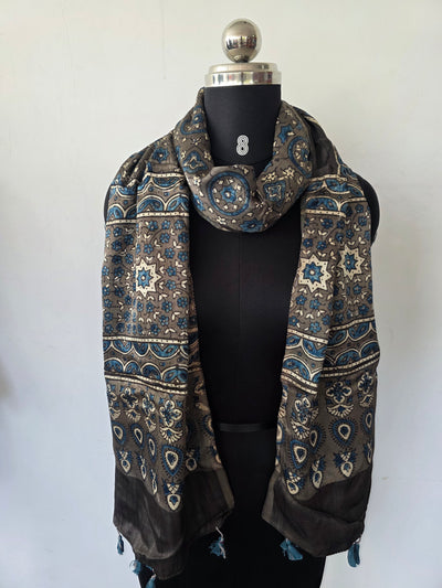 Ajrakh Handblock natural dyed mashru silk stole-MV93