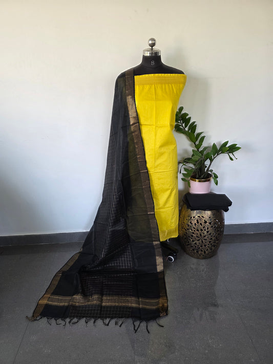 Bhagalpuri fusion mangalagiri silk set (black) - BA168