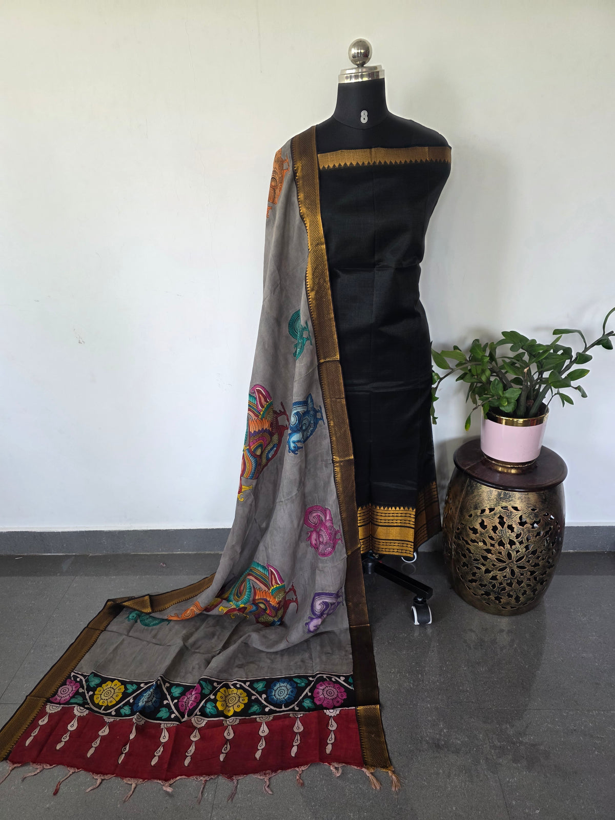 Handloom mangalagiri pattu with penkalamkari duppatta -MP6