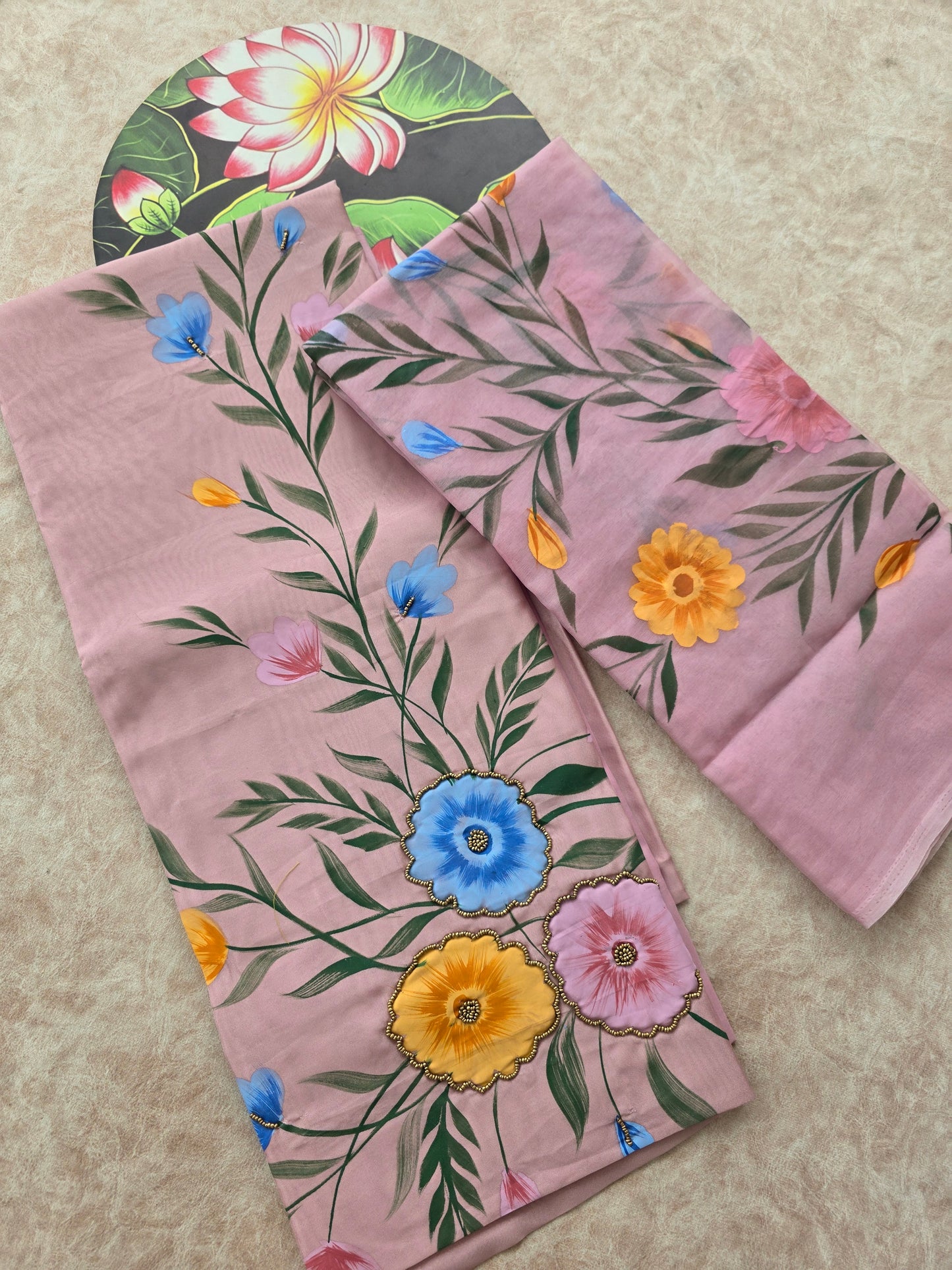 Premium handpainted soft organza silk top with handwork embroidery - 2