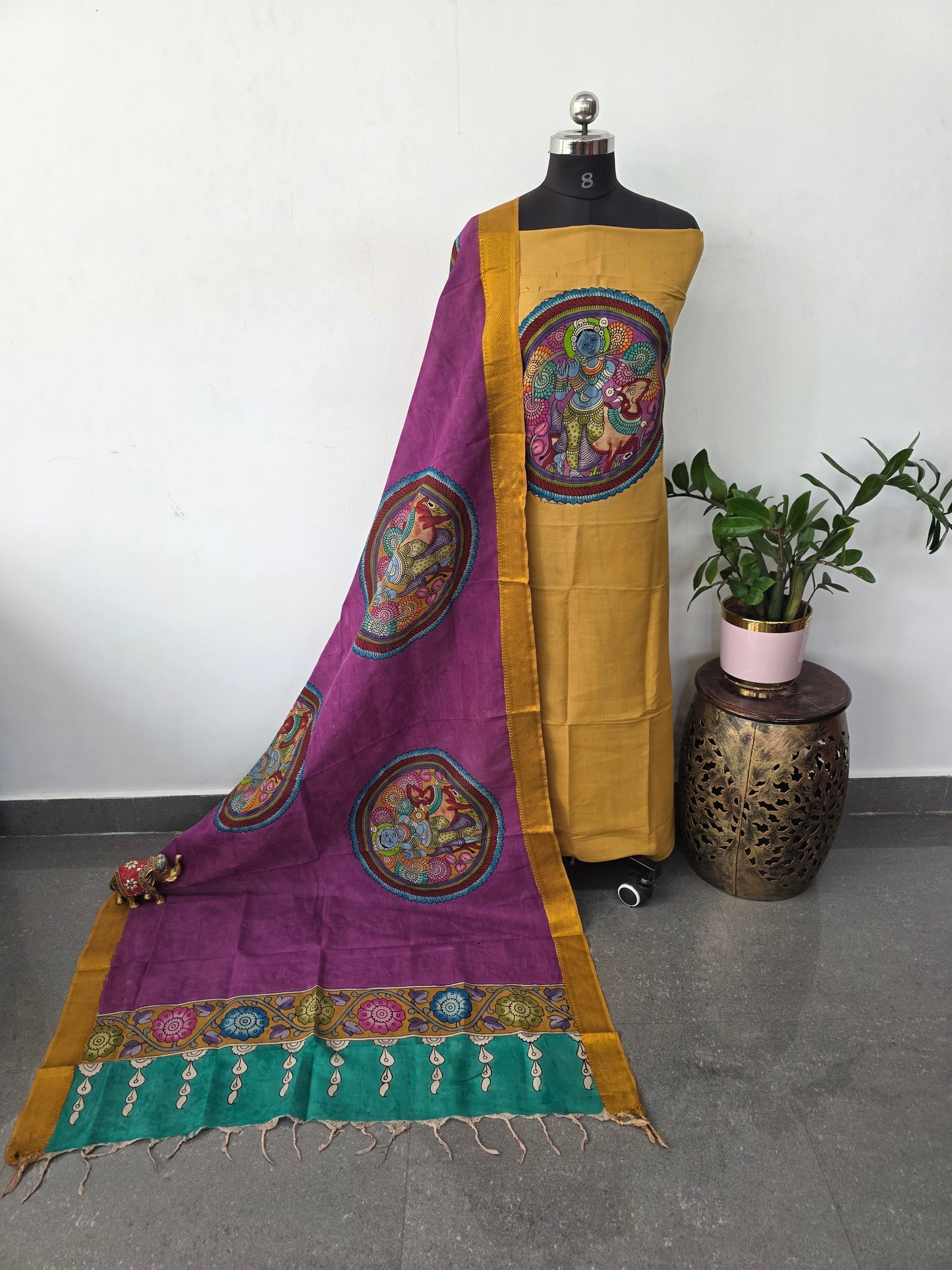 Handcrafted Penkalamkari bangalore silk set - KH184