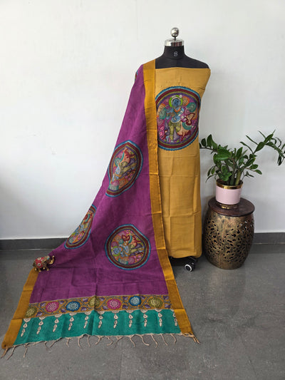 Handcrafted Penkalamkari bangalore silk set - KH184