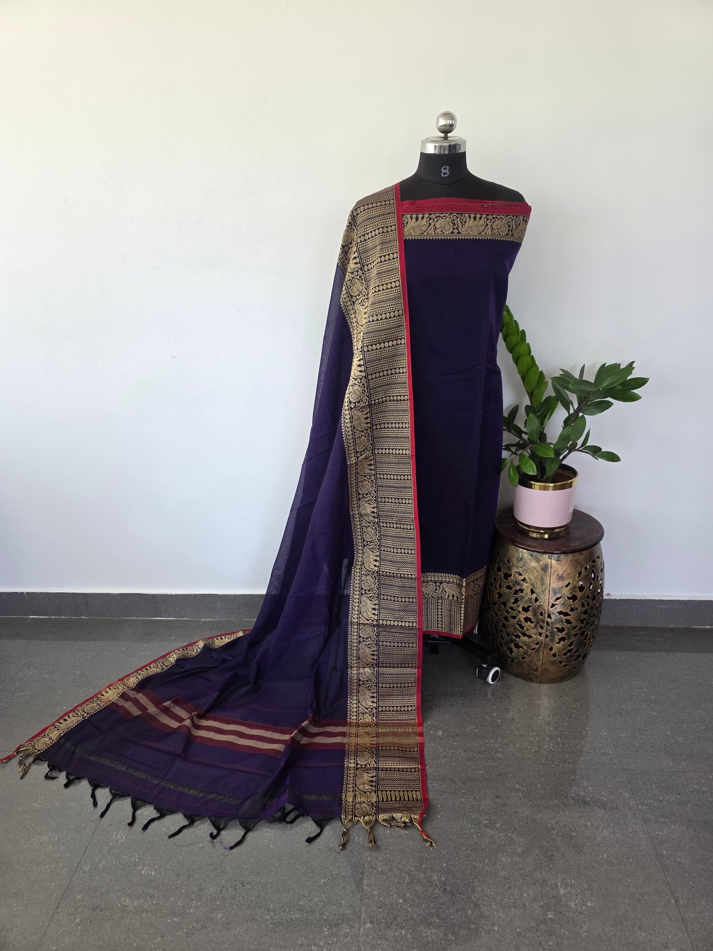 Premium narayanapet salwar set with big elephant border (deep violet)(4.5 meters)- NA4